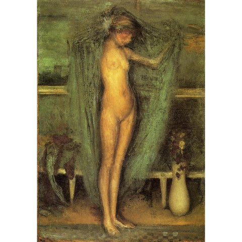 Harmony in Blue and Gold, The Little Blue Girl Black Modern Wood Framed Art Print by Whistler, James McNeill