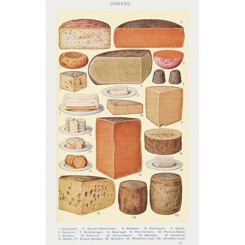 Cheeses White Modern Wood Framed Art Print by Mrs. Beeton''s Book of Household Management