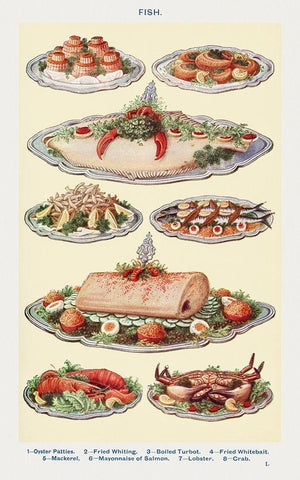 Fish III Black Ornate Wood Framed Art Print with Double Matting by Mrs. Beeton''s Book of Household Management