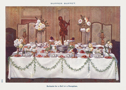 A Supper Buffet for Ball or Reception Black Ornate Wood Framed Art Print with Double Matting by Mrs. Beeton''s Book of Household Management