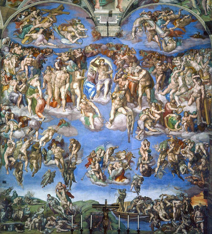 The Last Judgement Black Ornate Wood Framed Art Print with Double Matting by Michelangelo