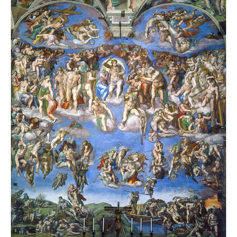 The Last Judgement Gold Ornate Wood Framed Art Print with Double Matting by Michelangelo