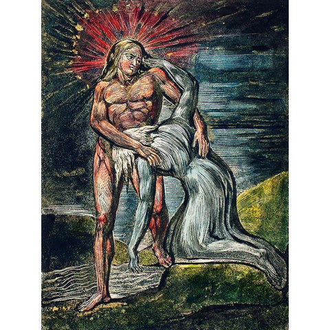 Two figures illustration from Milton Black Modern Wood Framed Art Print with Double Matting by Blake, William