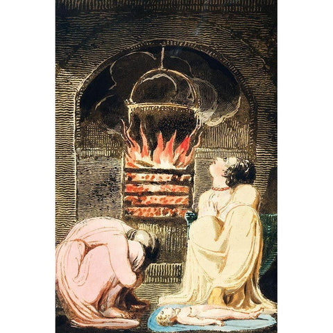 Cauldron over a fire from Europe: a ProphecyÂ  White Modern Wood Framed Art Print by Blake, William