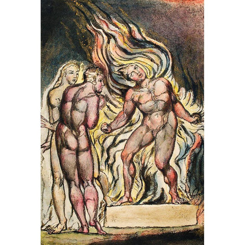 Los and Enitharmon knew that the Satan is Urizen from Milton White Modern Wood Framed Art Print by Blake, William