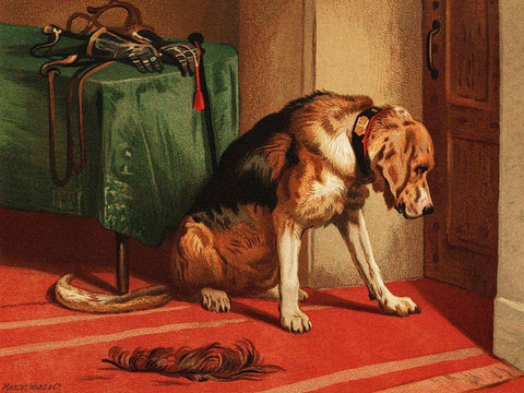 Suspense White Modern Wood Framed Art Print with Double Matting by Landseer, Sir Edwin