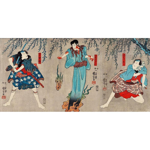 Doguya Jinza Hokaibo Bokon Shimobe Gunsuke White Modern Wood Framed Art Print by Kuniyoshi, Utagawa