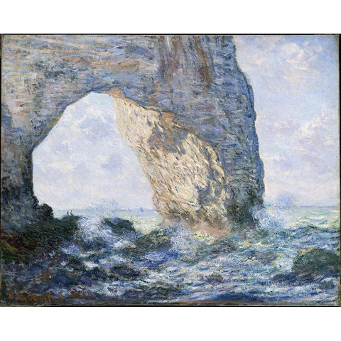 The Manneporte At Etretat White Modern Wood Framed Art Print by Monet, Claude