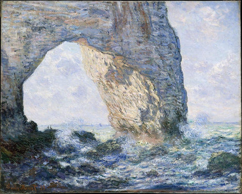 The Manneporte At Etretat White Modern Wood Framed Art Print with Double Matting by Monet, Claude