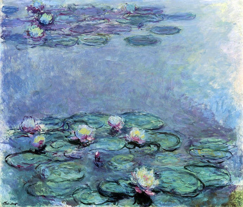 WATER LILIES NYMPHEAS White Modern Wood Framed Art Print with Double Matting by Monet, Claude