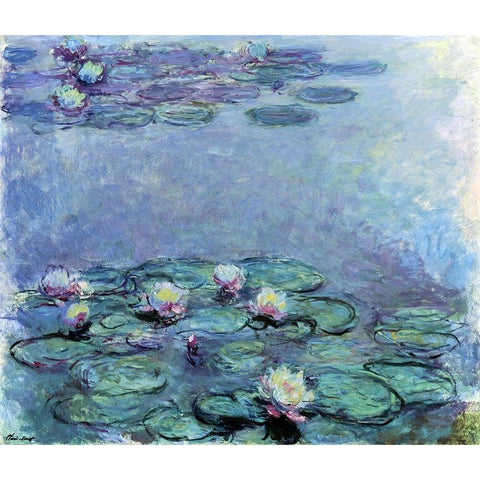 WATER LILIES NYMPHEAS Black Modern Wood Framed Art Print by Monet, Claude