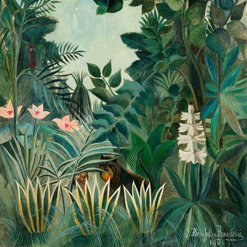 The Equatorial Jungle 1909 White Modern Wood Framed Art Print with Double Matting by Rousseau, Henri