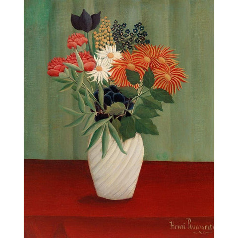 Bouquet of Flowers with China Asters and Tokyos Gold Ornate Wood Framed Art Print with Double Matting by Rousseau, Henri