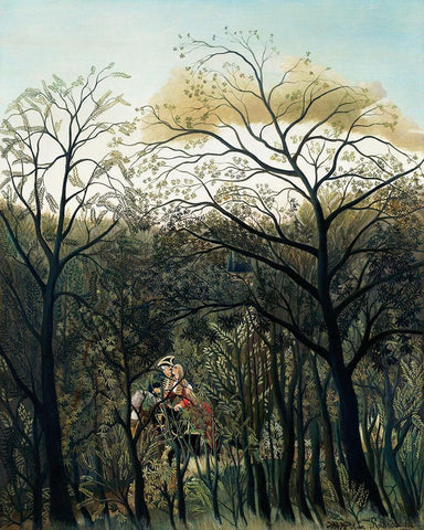 Rendezvous in the Forest Black Ornate Wood Framed Art Print with Double Matting by Rousseau, Henri