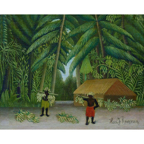 Banana Harvest 1910 Black Modern Wood Framed Art Print with Double Matting by Rousseau, Henri