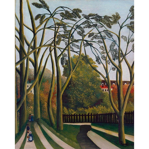 The Banks of the Bievre near BicetreÂ  1909 Black Modern Wood Framed Art Print with Double Matting by Rousseau, Henri