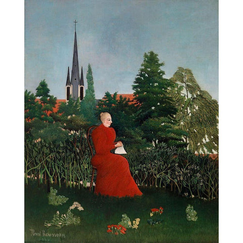 Portrait of a Woman in a Landscape 1896 White Modern Wood Framed Art Print by Rousseau, Henri