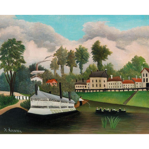 The Laundry Boat of Pont de Charenton 1895 White Modern Wood Framed Art Print by Rousseau, Henri