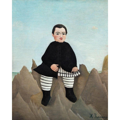 Boy on the Rocks 1897 White Modern Wood Framed Art Print by Rousseau, Henri