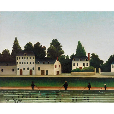 Landscape and Four Fisherman Black Modern Wood Framed Art Print with Double Matting by Rousseau, Henri