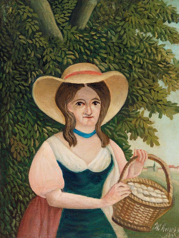 Woman with Basket of Eggs 1910 Black Ornate Wood Framed Art Print with Double Matting by Rousseau, Henri