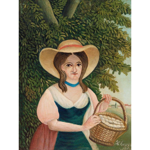 Woman with Basket of Eggs 1910 Gold Ornate Wood Framed Art Print with Double Matting by Rousseau, Henri