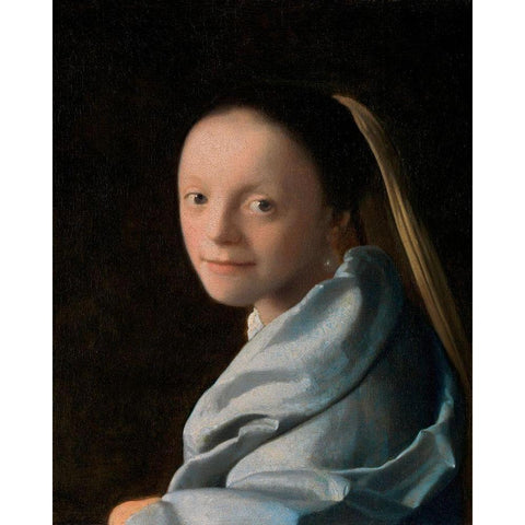 Study of a Young Woman Black Modern Wood Framed Art Print with Double Matting by Vermeer, Johannes