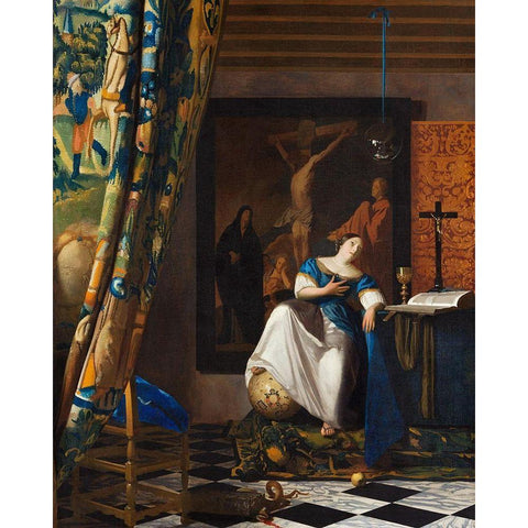 Allegory of the Catholic Faith Gold Ornate Wood Framed Art Print with Double Matting by Vermeer, Johannes