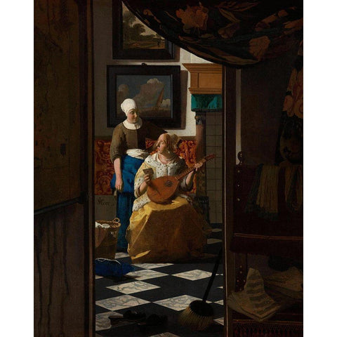 The Love Letter Black Modern Wood Framed Art Print with Double Matting by Vermeer, Johannes