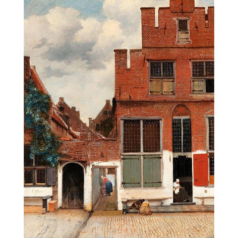 The Little Street White Modern Wood Framed Art Print by Vermeer, Johannes