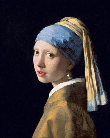 Girl with a Pearl Earring White Modern Wood Framed Art Print with Double Matting by Vermeer, Johannes