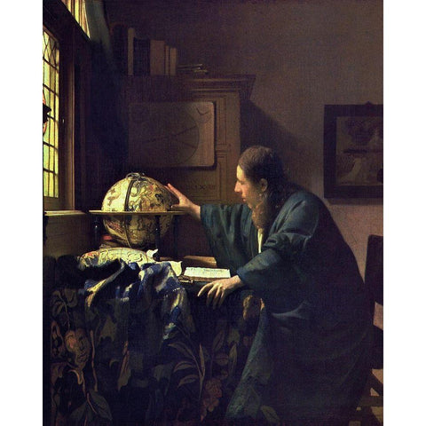 The Astronomer Gold Ornate Wood Framed Art Print with Double Matting by Vermeer, Johannes