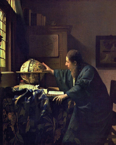 The Astronomer Black Ornate Wood Framed Art Print with Double Matting by Vermeer, Johannes