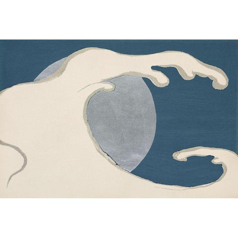 Waves and sun from Momoyogusa White Modern Wood Framed Art Print by Sekka, Kamisaka