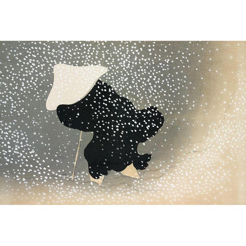 Snow from Momoyogusa Black Modern Wood Framed Art Print with Double Matting by Sekka, Kamisaka