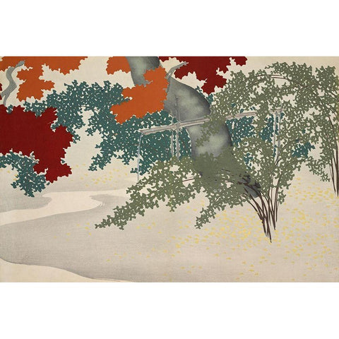 Maple from Momoyogusa White Modern Wood Framed Art Print by Sekka, Kamisaka