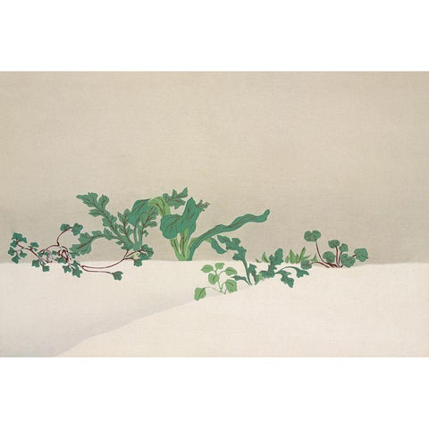 Green plants from Momoyogusa Gold Ornate Wood Framed Art Print with Double Matting by Sekka, Kamisaka