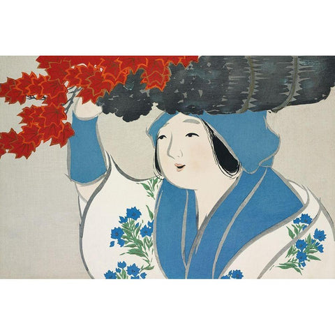 Woman from Momoyogusa White Modern Wood Framed Art Print by Sekka, Kamisaka