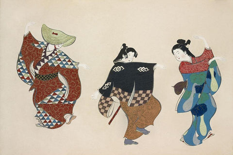 Dancers from Momoyogusa White Modern Wood Framed Art Print with Double Matting by Sekka, Kamisaka