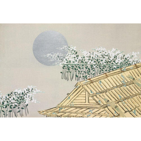 House from Momoyogusa Black Modern Wood Framed Art Print with Double Matting by Sekka, Kamisaka