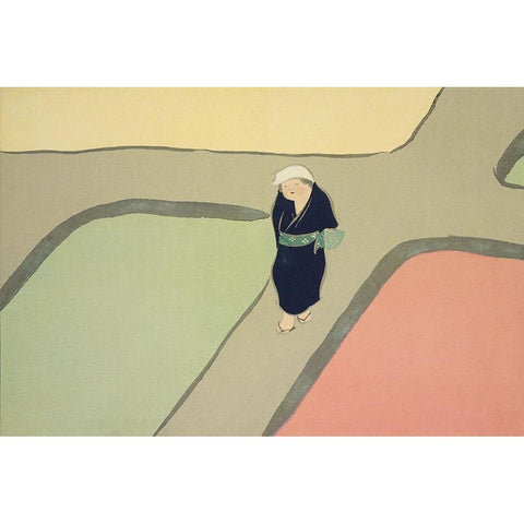 Path through the fields from Momoyogusa Black Modern Wood Framed Art Print with Double Matting by Sekka, Kamisaka