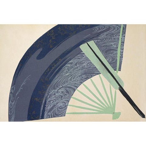 Fan from Momoyogusa White Modern Wood Framed Art Print by Sekka, Kamisaka