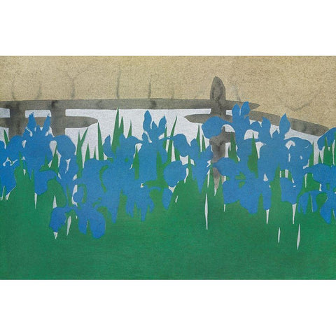 Irises from Momoyogusa Black Modern Wood Framed Art Print with Double Matting by Sekka, Kamisaka