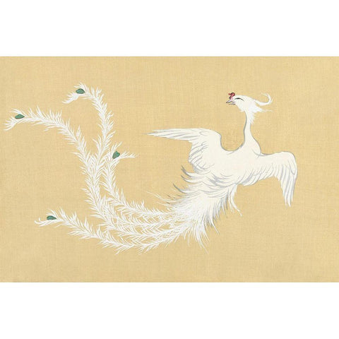 Bird from Momoyogusa White Modern Wood Framed Art Print by Sekka, Kamisaka