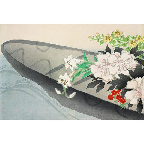 Flower boat from Momoyogusa Gold Ornate Wood Framed Art Print with Double Matting by Sekka, Kamisaka