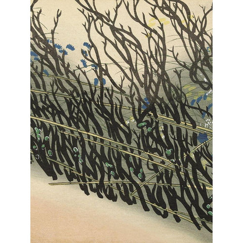 Hedge from Momoyogusa Black Modern Wood Framed Art Print with Double Matting by Sekka, Kamisaka