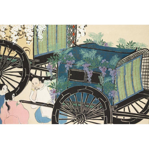 Wagon from Momoyogusa White Modern Wood Framed Art Print by Sekka, Kamisaka