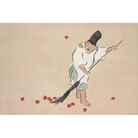 Raking from Momoyogusa Gold Ornate Wood Framed Art Print with Double Matting by Sekka, Kamisaka