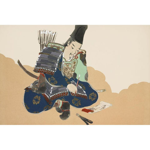 Samurai from Momoyogusa White Modern Wood Framed Art Print by Sekka, Kamisaka