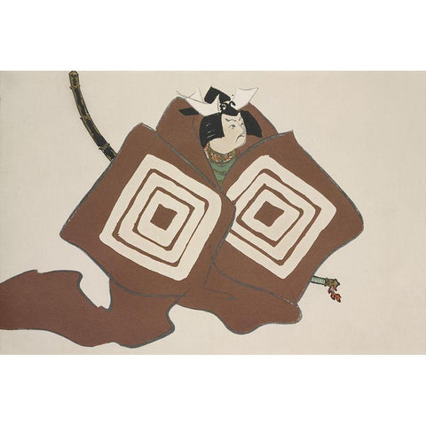 Samurai from Momoyogusa Black Modern Wood Framed Art Print with Double Matting by Sekka, Kamisaka